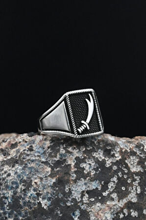 925 Ayar Gümüş Erkek Yüzüğü Zülfikar Hz. Ali'nin Kılıcı 901633