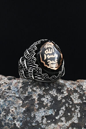 Mührü Şerif 925 Ayar Gümüş Erkek Yüzüğü Sıkma Kehribar Taşlı 901638
