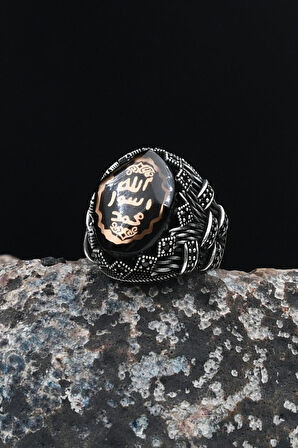 Mührü Şerif 925 Ayar Gümüş Erkek Yüzüğü Sıkma Kehribar Taşlı 901638