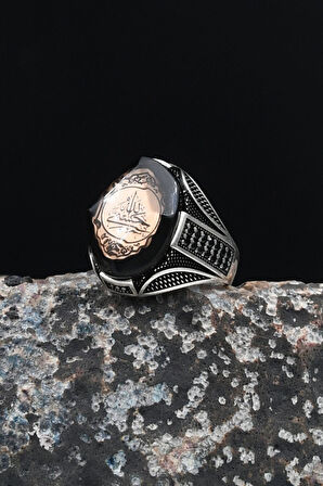 925 Ayar Gümüş Erkek Yüzüğü Hasbiyallah Yazılı (ALLAH BANA YETER) Sıkma Kehribar Taşlı 901639