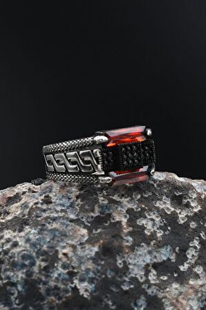 Pençe Figürlü Kırmızı Baget Taşlı 925 Ayar Gümüş Erkek Yüzüğü 901720