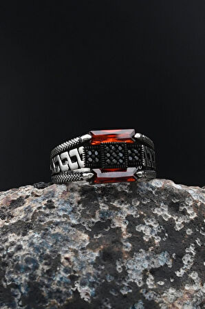 Pençe Figürlü Kırmızı Baget Taşlı 925 Ayar Gümüş Erkek Yüzüğü 901720