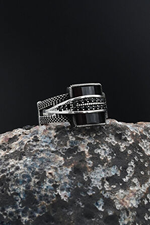 Siyah Zirkon Taşlı 925 Ayar Gümüş Erkek Yüzüğü 901722