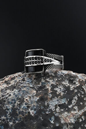 Siyah Zirkon Taşlı 925 Ayar Gümüş Erkek Yüzüğü 901722