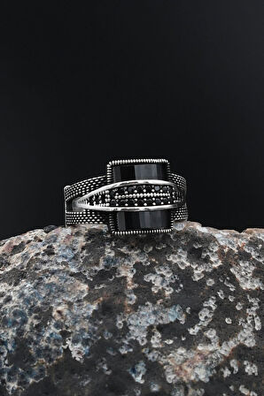 Siyah Zirkon Taşlı 925 Ayar Gümüş Erkek Yüzüğü 901722