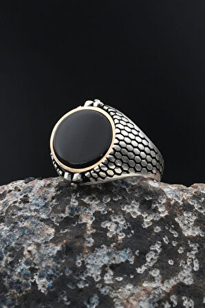 Çift Tarafli Oniks Taşlı ve Terazi Figürlü 925 Ayar Gümüş Erkek Yüzüğü 901724