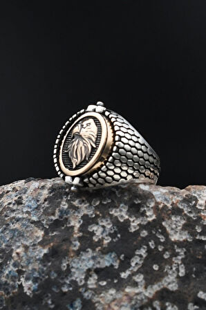 Çift Tarafli Oniks Taşlı ve Kartal Figürlü 925 Ayar Gümüş Erkek Yüzüğü 901725