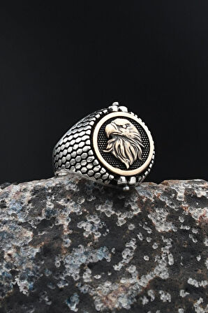 Çift Tarafli Oniks Taşlı ve Kartal Figürlü 925 Ayar Gümüş Erkek Yüzüğü 901725