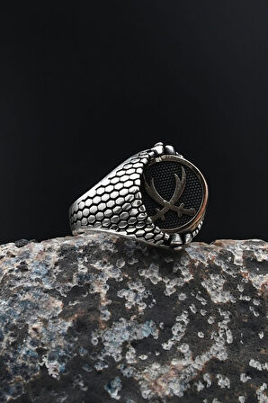 Çift Tarafli Yeşil Akik Taşlı ve Zülfikar Hz. Ali'nin Kılıcı Figürlü 925 Ayar Gümüş Erkek Yüzüğü 901729