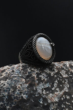 Yemen Akik Taşlı Yılan Figürlü 925 Ayar Gümüş Yüzüğü 901731