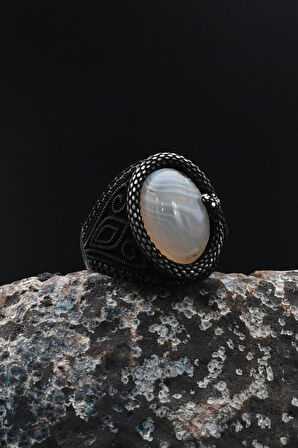 Yemen Akik Taşlı Yılan Figürlü 925 Ayar Gümüş Yüzüğü 901731