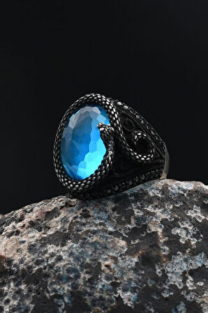 Aquamarine (AQUA MARİN) Taşlı Yılan Figürlü 925 Ayar Gümüş Yüzüğü 901732