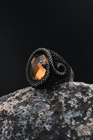 Zultanit Taşlı Yılan Figürlü Zirkon Taş Süslemeli 925 Ayar Gümüş Erkek Yüzüğü 901733