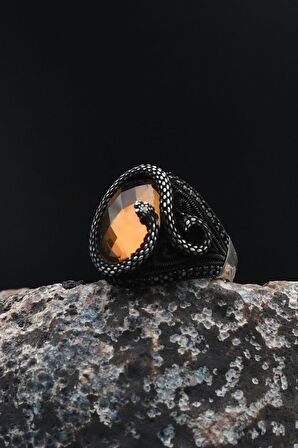 Zultanit Taşlı Yılan Figürlü Zirkon Taş Süslemeli 925 Ayar Gümüş Erkek Yüzüğü 901733