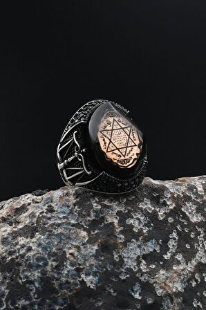 Hz. Süleyman Mührü Terazi Figürlü 925 Ayar Gümüş Erkek Yüzüğü 901742