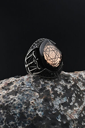 Hz. Süleyman Mührü Terazi Figürlü 925 Ayar Gümüş Erkek Yüzüğü 901742