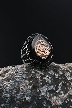 Hz. Süleyman Mührü Terazi Figürlü 925 Ayar Gümüş Erkek Yüzüğü 901742