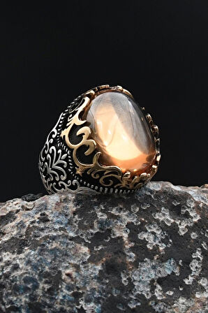 Erkek Yüzüğü Şampanya Topaz Taşlı 925 Ayar Gümüş 901746