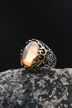 Erkek Yüzüğü Şampanya Topaz Taşlı 925 Ayar Gümüş 901746