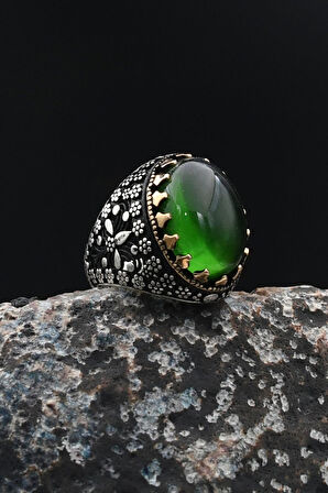 Yeşil Zirkon Taşlı 925 Ayar Gümüş Erkek Yüzüğü 901748