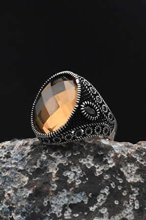 Gümüş Erkek Yüzüğü Zultanit Taşlı Mikro Taş Süslemeli 925 Ayar 901764