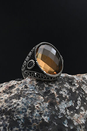 Gümüş Erkek Yüzüğü Zultanit Taşlı Mikro Taş Süslemeli 925 Ayar 901764