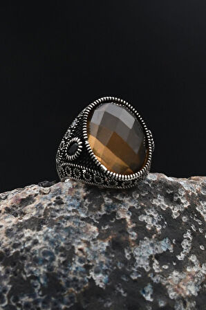 Gümüş Erkek Yüzüğü Zultanit Taşlı Mikro Taş Süslemeli 925 Ayar 901764