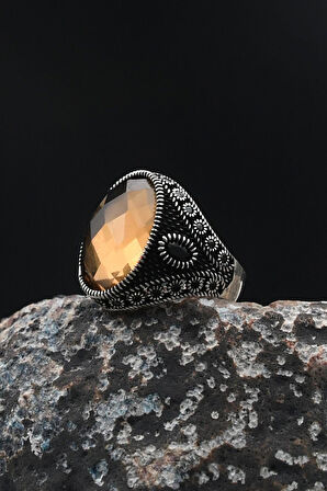 Gümüş Erkek Yüzüğü Zultanit Taşlı Mikro Taş Süslemeli 925 Ayar 901764