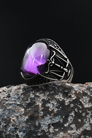 Ametist Taşlı Terazi Figürlü 925 Ayar Gümüş Erkek Yüzüğü 901740