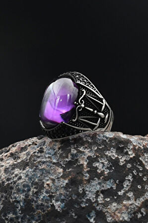 Ametist Taşlı Terazi Figürlü 925 Ayar Gümüş Erkek Yüzüğü 901740