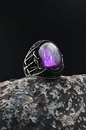 Ametist Taşlı Terazi Figürlü 925 Ayar Gümüş Erkek Yüzüğü 901740