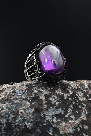 Ametist Taşlı Terazi Figürlü 925 Ayar Gümüş Erkek Yüzüğü 901740