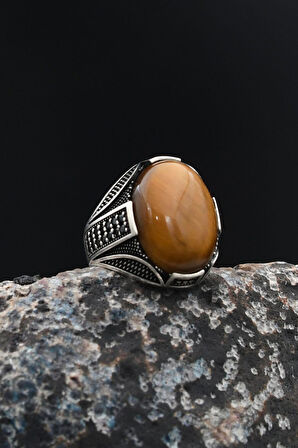 Kaplangözü Taşlı Mikro Taş Süslemeli 925 Ayar Gümüş Erkek Yüzüğü 901771