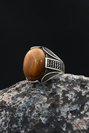 Kaplangözü Taşlı Mikro Taş Süslemeli 925 Ayar Gümüş Erkek Yüzüğü 901771