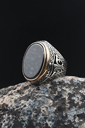 Oniks Taşlı 925 Ayar Gümüş Erkek Yüzüğü 901782