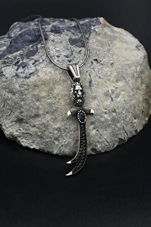 Hz. Ali Zülfikar Kılıcı ve Aslan Figürlü Kolye Zincir 925 Ayar Gümüş 901791