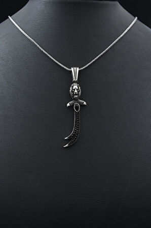 Hz. Ali Zülfikar Kılıcı ve Aslan Figürlü Kolye Zincir 925 Ayar Gümüş 901791