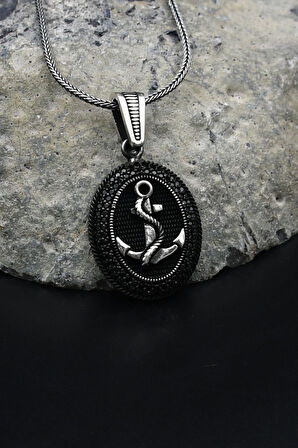 Çapa Modelı Mikro Taş Süslemeli 925 Ayar Gümüş Kolye Zincir 901793