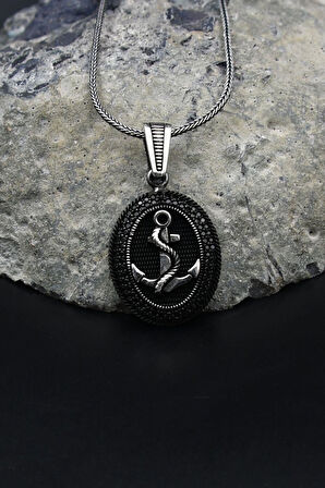 Çapa Modelı Mikro Taş Süslemeli 925 Ayar Gümüş Kolye Zincir 901793