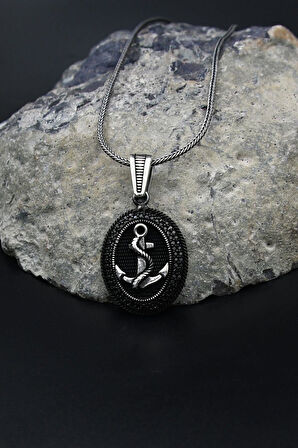 Çapa Modelı Mikro Taş Süslemeli 925 Ayar Gümüş Kolye Zincir 901793