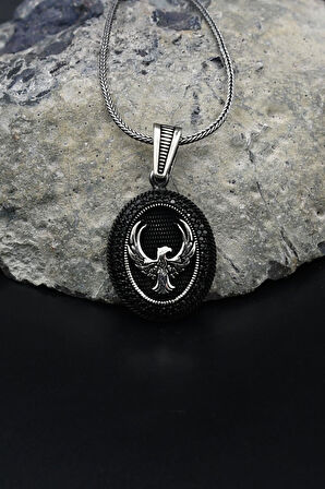 Anka Kuşu Mikro Taş Süslemeli 925 Ayar Gümüş Kolye Zincir 901798