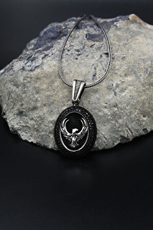 Anka Kuşu Mikro Taş Süslemeli 925 Ayar Gümüş Kolye Zincir 901798