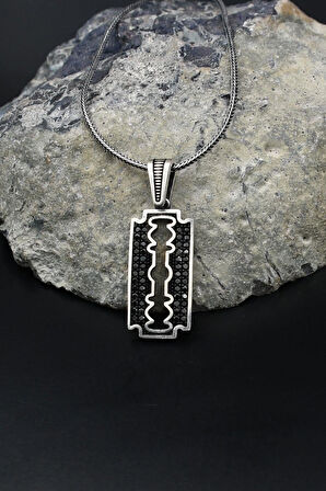 Jilet Desenli Mikro Taş Süslemeli 925 Ayar Gümüş Kolye Zincir 901799