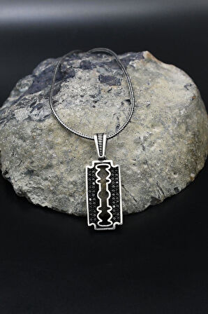 Jilet Desenli Mikro Taş Süslemeli 925 Ayar Gümüş Kolye Zincir 901799