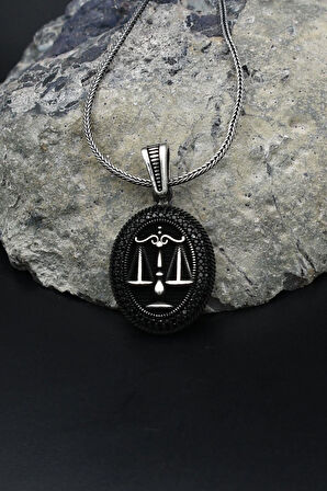 Terazi Figürlü Zirkon Taş Süslemeli 925 Ayar Gümüş Kolye Zincir 901802