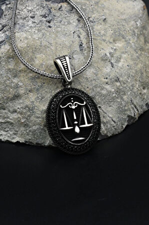 Terazi Figürlü Zirkon Taş Süslemeli 925 Ayar Gümüş Kolye Zincir 901802