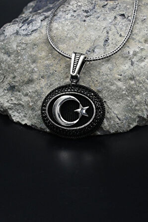 Ay Yıldızlı (AYYILDIZLI) Mikro Taş Süslemeli 925 Ayar Gümüş Kolye Zincir 901809