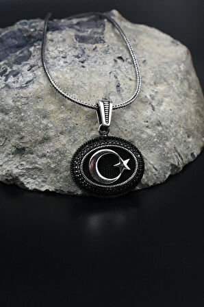 Ay Yıldızlı (AYYILDIZLI) Mikro Taş Süslemeli 925 Ayar Gümüş Kolye Zincir 901809