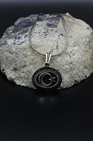 Ay Yıldızlı (AYYILDIZLI) Mikro Taş Süslemeli 925 Ayar Gümüş Kolye Zincir 901809