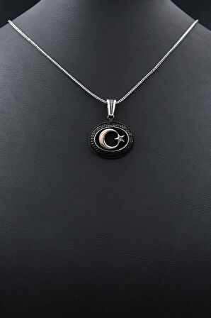 Ay Yıldızlı (AYYILDIZLI) Mikro Taş Süslemeli 925 Ayar Gümüş Kolye Zincir 901809